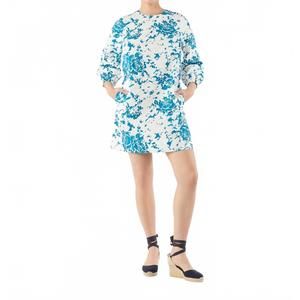 NEW ANN MASHBURN francine mini dress in white/blue floral printed faille